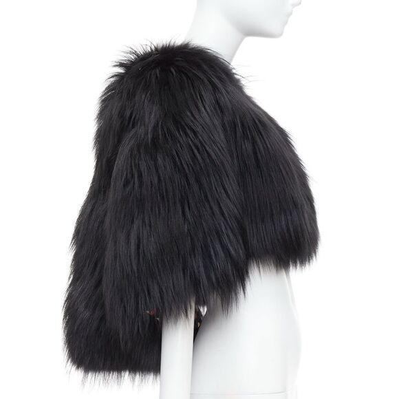 LOUIS VUITTON black fox fur leather belt heart lined cape shawl FR34 XS - Picture 4 of 9